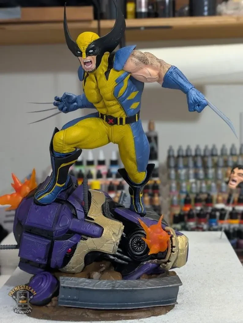 Completed hand-painted Wolverine vs Sentinel Figure by Paynestream Studios