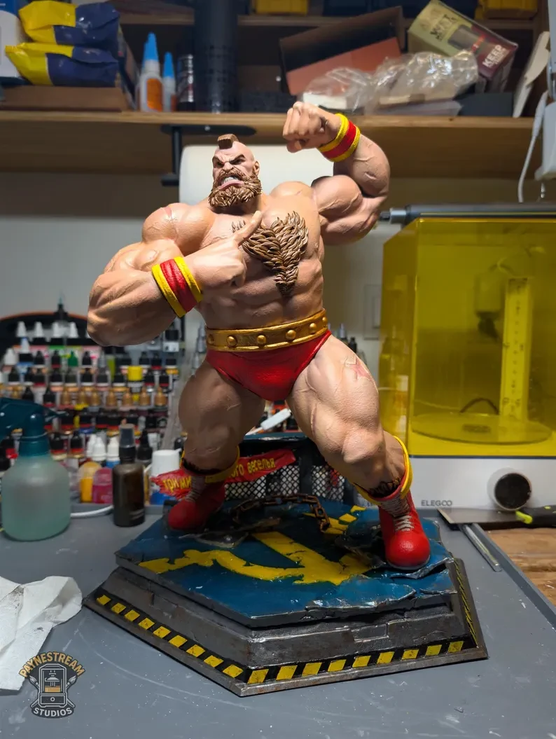 Completed hand-painted Zangief Figure by Paynestream Studios