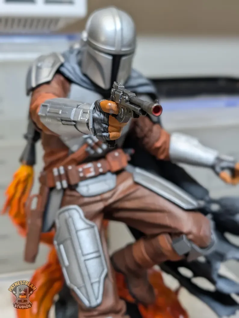 Completed hand-painted Mandalorian & Child Companion Statue by Paynestream Studios