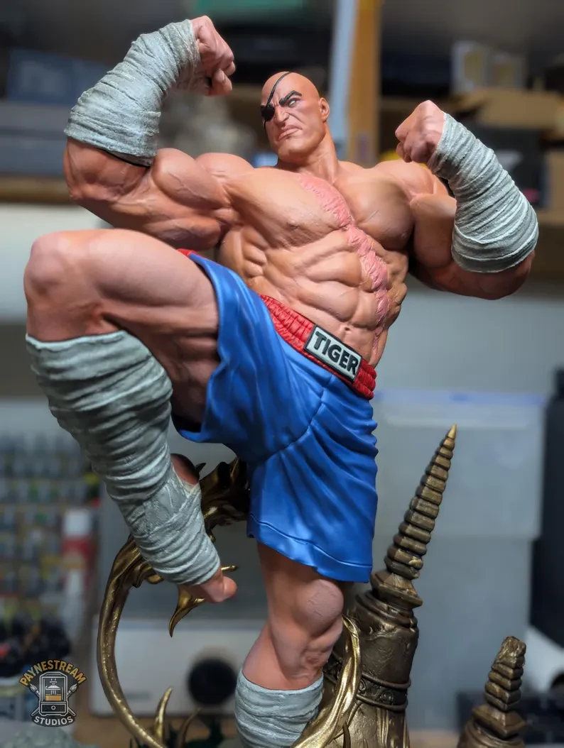 Completed hand-painted Sagat Statue