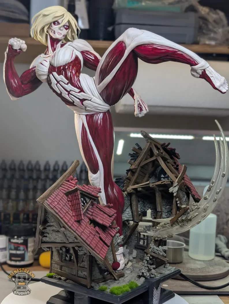 Completed hand-painted Female Titan Statue by Paynestream Studios