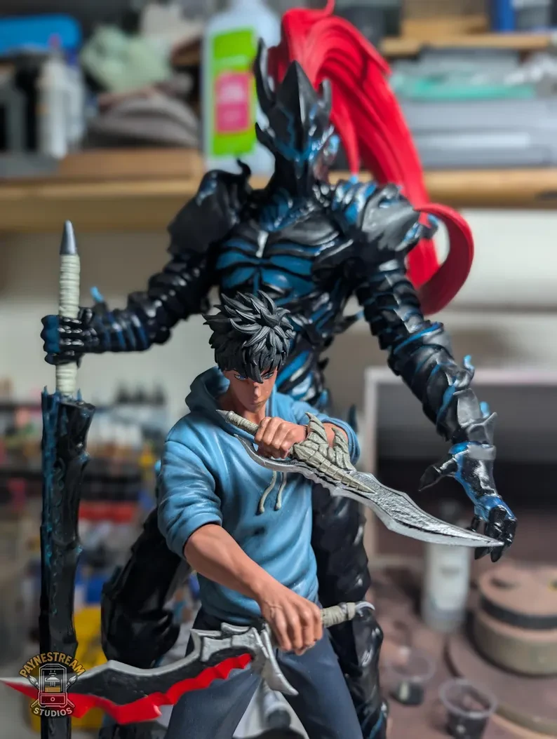 Completed hand-painted Shadow Hunter & Crimson Knight Statue by Paynestream Studios